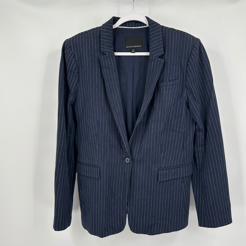 Banana Republic Womens Preppy Old Money Pin Striped Blazer Size 14 Jacket Career